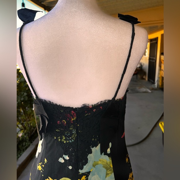 RICKIE FREEMAN for TERI JON Black Floral Print  Cotton Dress Black Lace 4 NWT - Picture 10 of 16